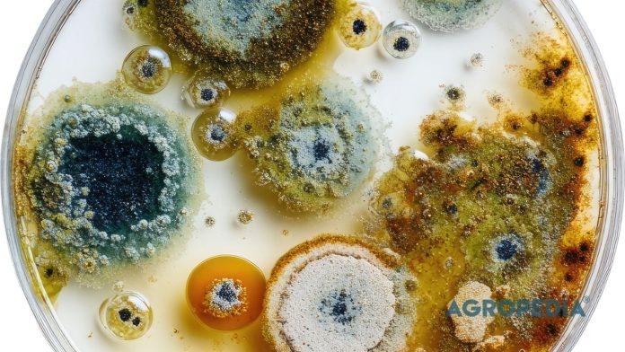 keunggulan-trichoderma-multi-strain-larut-air Ilustrasi bubuk agen hayati trichoderma yang larut sempurna ke dalam air tanpa meninggalkan ampas penyumbat nosel alat semprot.